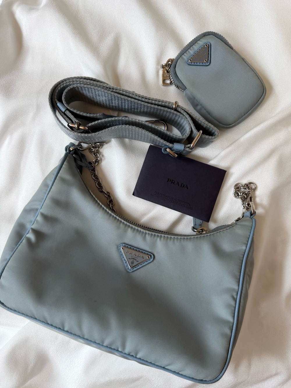 Authentic Prada Re-Edition Nylon Shoulder Bag – Light Blue